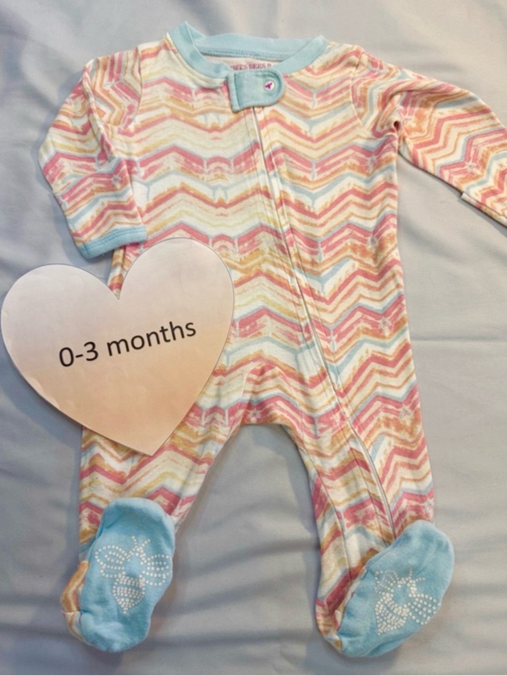 Burt's Bees Baby Chevron Footed One-Piece in Pink, Blue & Cream